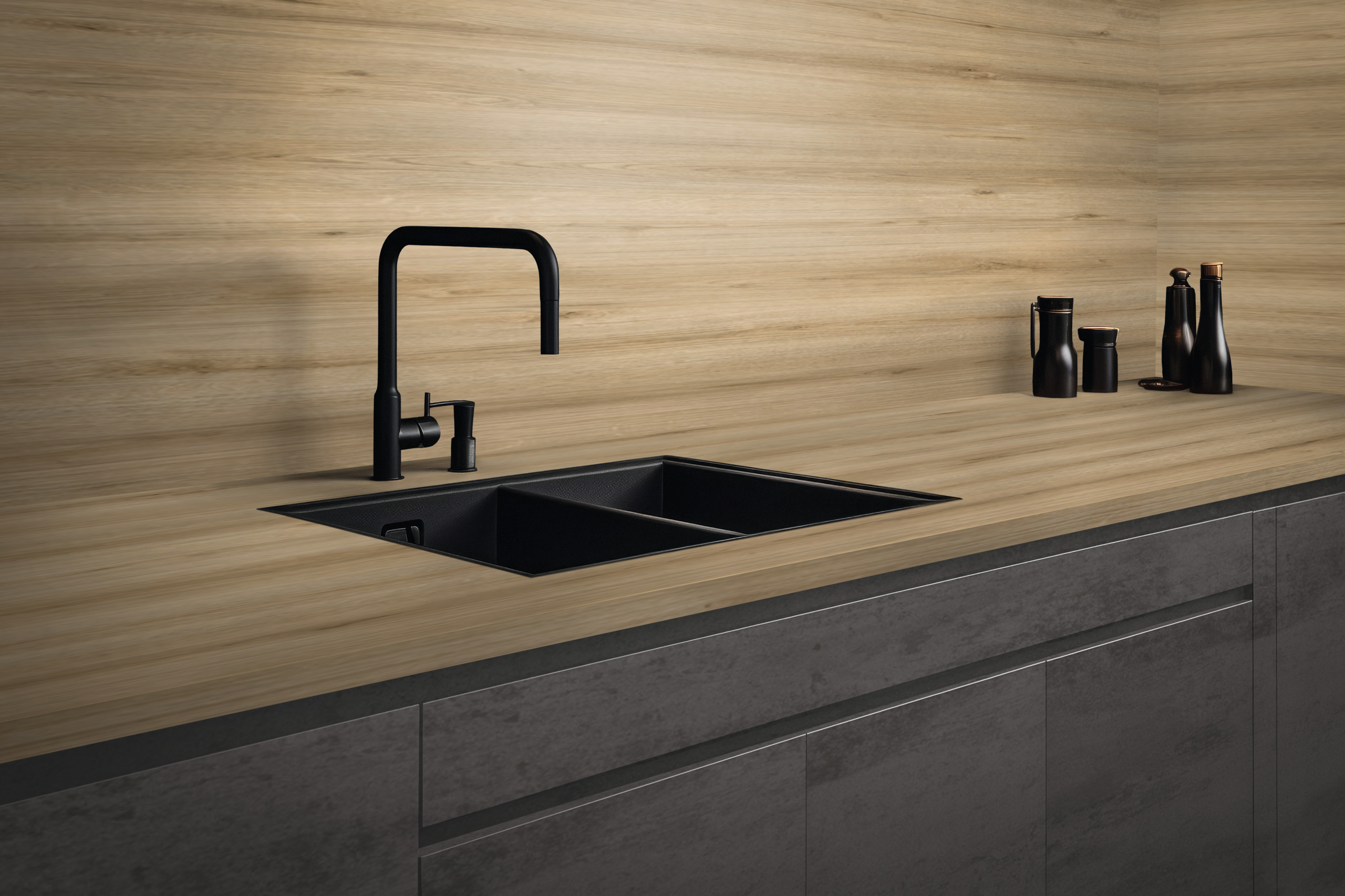 kitchen, spüle, schwarzer wasserhahn, unterbau-spüle, holzarbeitsplatte